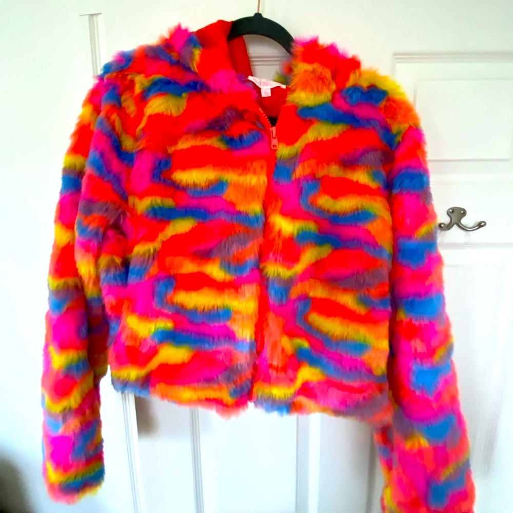 Raver Jacket - Fuzzy Furry and Multicolor